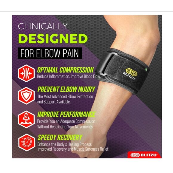 2 Pack BLITZU Elbow Brace for Tennis & Golfer's Elbow Pain Relief - Picture 5 of 6